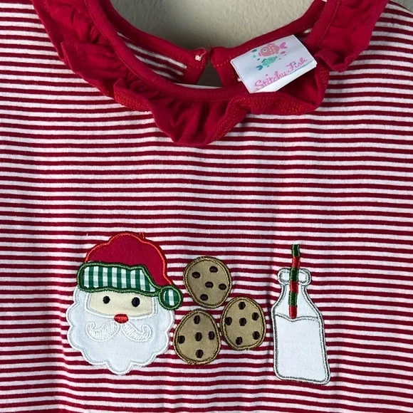 Stitchy Fish Size 7 Appliqué dress w/ Santa w/ Milk & Cookies red & white stripe - Picture 2 of 8